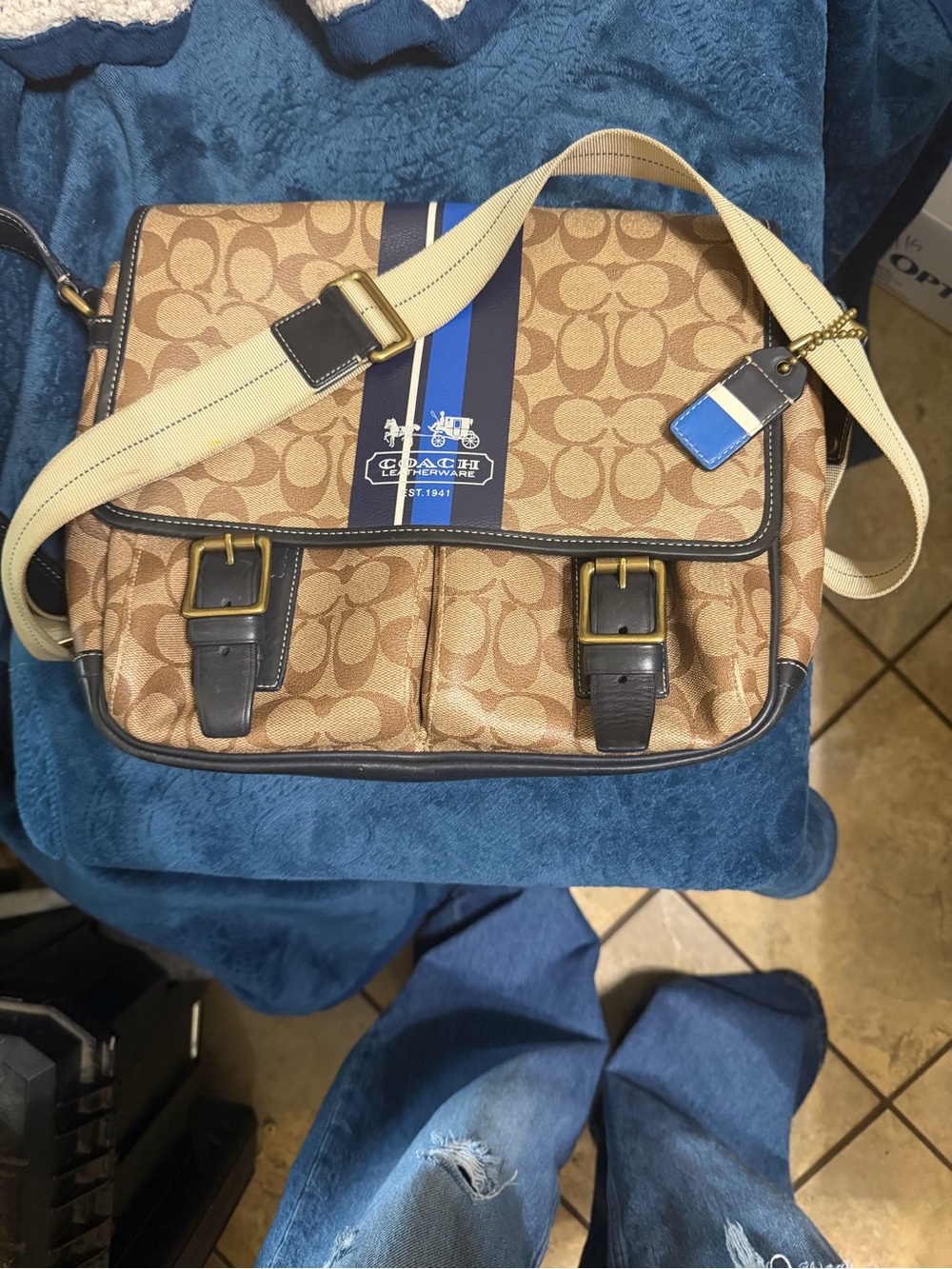 Coach Heritage Stripe Map Bag
